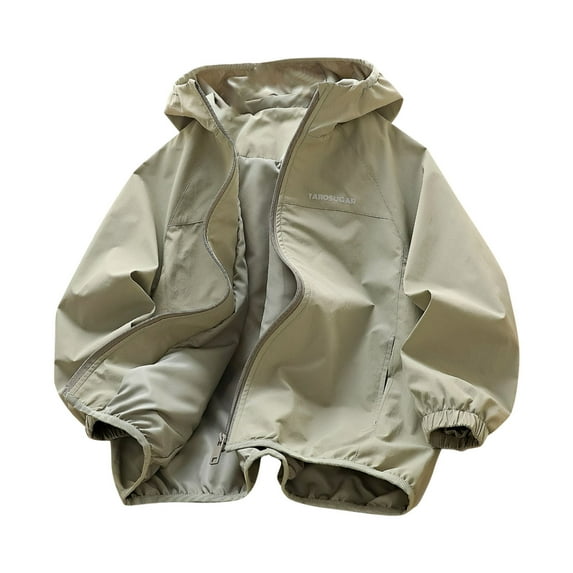 Jackets for Kids Trendy Fall New Kids Lightweight Waterproof Jacket Boys Girls Cute Hooded Raincoats Windbreaker with Pockets Khaki 8-9 Years