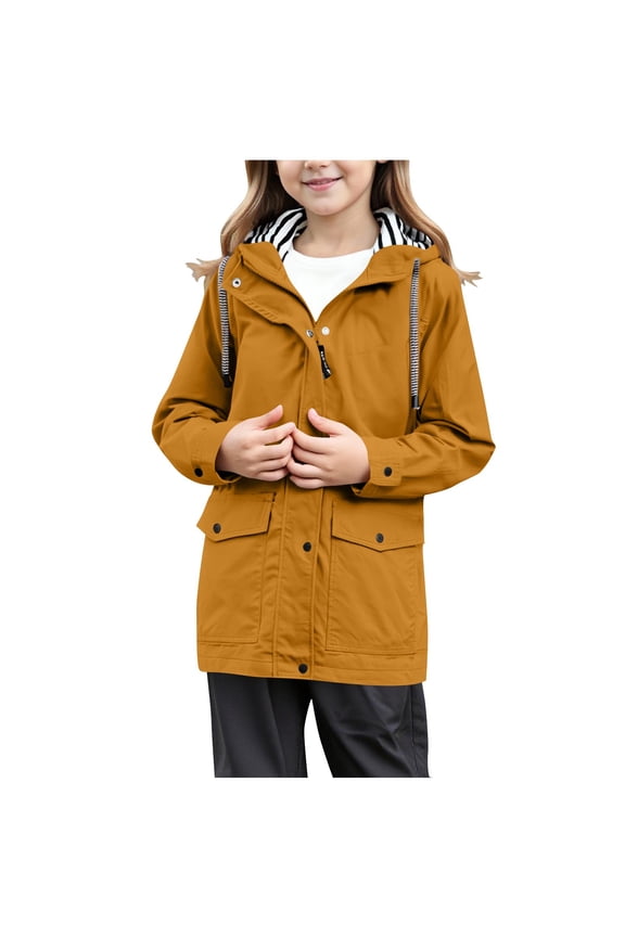 Jackets for Kids Winter New Children Lightweight Raincoat Waterproof Hooded Rain Jacket Outdoor Windbreaker for Hiking Travel Orange 13 Years