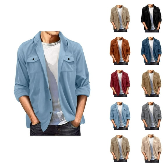 Jackets for Men 2025 Fall Winter Long Sleeve Button Down Collared Casual Loose Jacket with Pockets Outerwear Coat