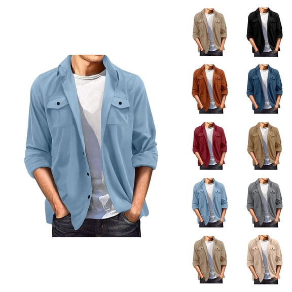 Jackets for Men 2025 Fall Winter Long Sleeve Button Down Collared Casual Loose Jacket with Pockets Outerwear Coat