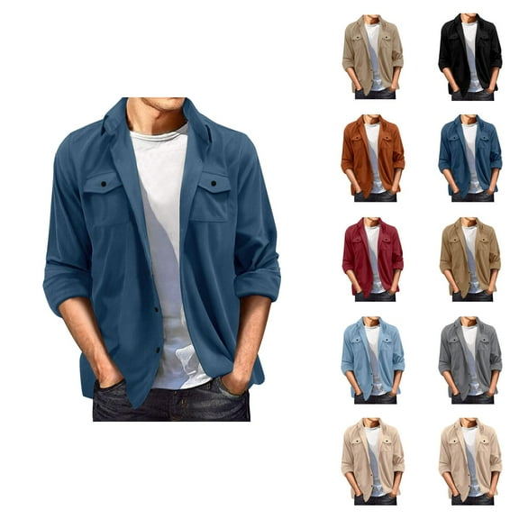 Jackets for Men 2025 Fall Winter Long Sleeve Button Down Collared Casual Loose Jacket with Pockets Outerwear Coat