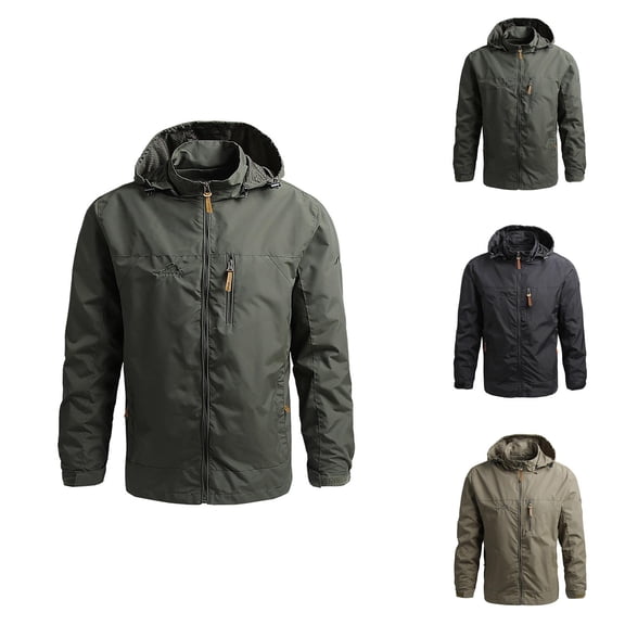 Jackets for Men 2025 Fall Winter Long Sleeve Detachable Hood Zip Up Jacket with Pockets Outerwear Coat Hoodie