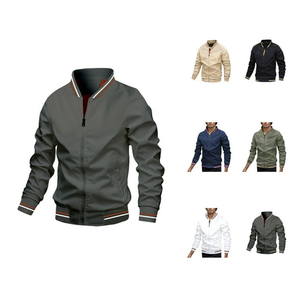 Jackets for Men 2025 Fall Winter Long Sleeve Trendy Casual Zip Up Stand Collar Jacket with Pockets Outerwear Coat
