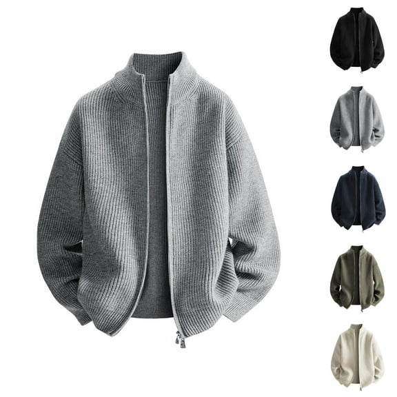 Jackets for Men 2025 Fall Winter Loose Casual Long Sleeve Stand Collar Zip Up Jacket Knit Cardigan Outerwear Coat
