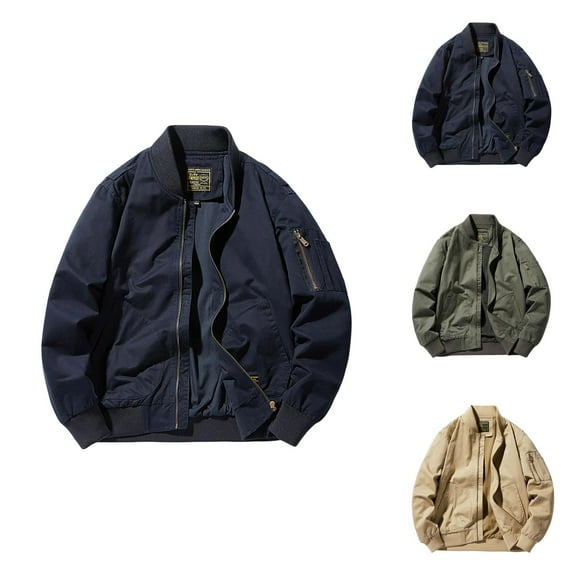 Jackets for Men 2025 Lightweight Long Sleeve Stand Collar Loose Casual Zip Up Jacket with Pockets Outerwear Coat