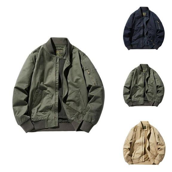 Jackets for Men 2025 Lightweight Long Sleeve Stand Collar Loose Casual Zip Up Jacket with Pockets Outerwear Coat