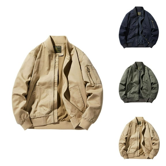 Jackets for Men 2025 Lightweight Long Sleeve Stand Collar Loose Casual Zip Up Jacket with Pockets Outerwear Coat