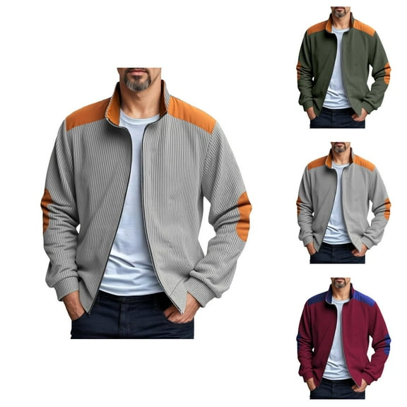Jackets for Men 2025 Long Sleeve Heavyweight Corduroy Loose Fit Stand Collar Zip Up Jacket Outerwear Coat