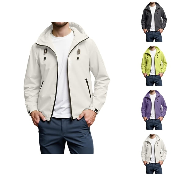 Jackets for Men 2025 Long Sleeve Lightweight Outdoor Casual Zip Up Hooded Jacket with Pockets Outerwear Coat Hoodie