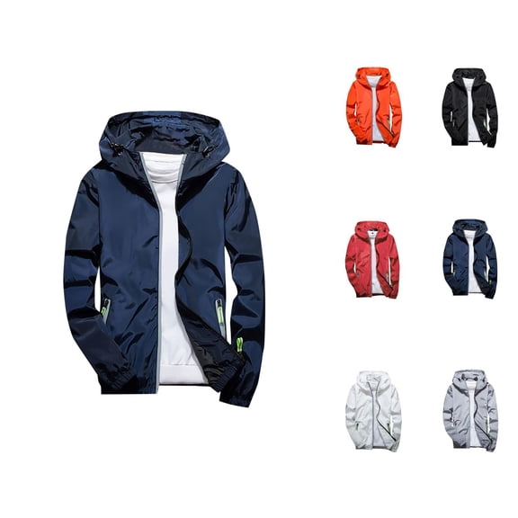 Jackets for Men 2025 Long Sleeve Reflective Zipper Casual Outdoor Sports Hooded Jacket with Pockets Outerwear Hoodie