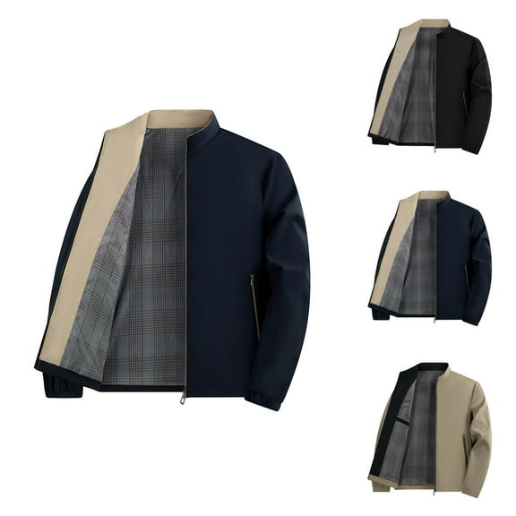 Jackets for Men 2025 Long Sleeve Stand Collar Business Casual Zip Up Jacket with Pockets Windbreaker Coat Outerwear