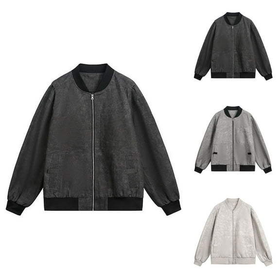 Jackets for Men 2025 Long Sleeve Stand Collar Loose Fit Casual Zip Up Jacket with Pockets Outerwear Coat