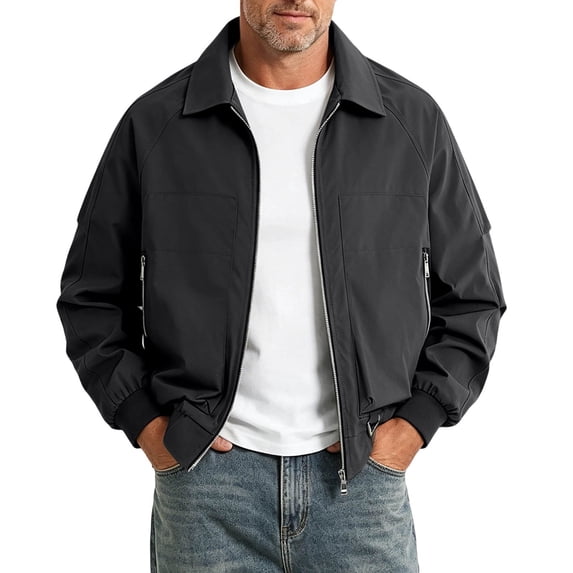 Jackets for Men Baeitkot Men's Collared Solid Color Casual Jacket Loose Workwear Style Zipper Coat Spring and Versatile Jacket