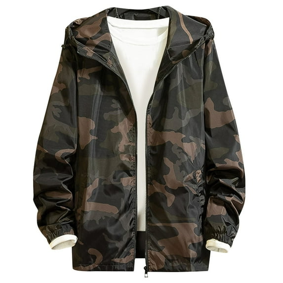 Jackets for Men Camo Printed Full Zip Long Sleeve Hooded Coat with Pockets 2024 Fall Outdoor Casual Loose Lightweight Jacket