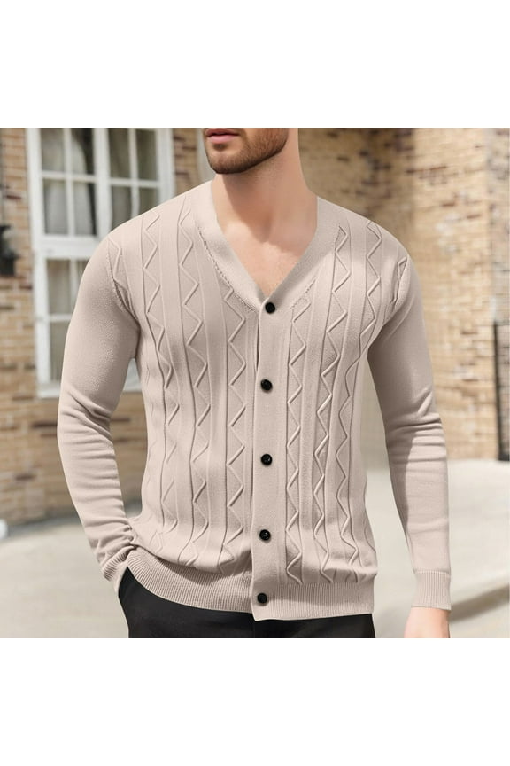 Jackets for Men Cardigan Knitted Long Sleeve Hoodless Casual Solid Color Casual Outwear Jackets,Top for Men Beige