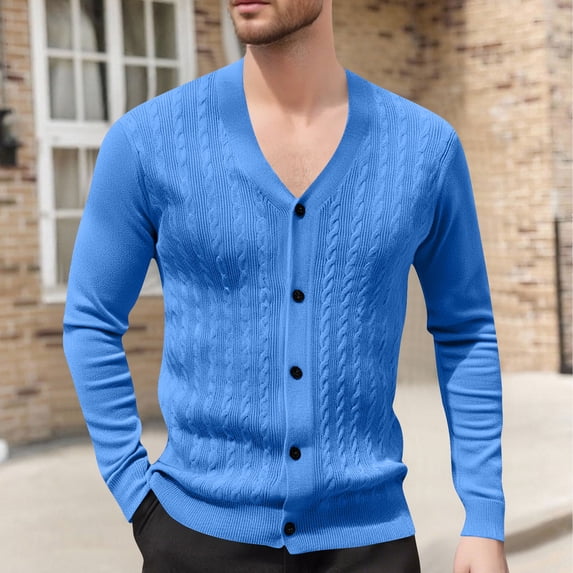Jackets for Men Cardigan Knitted Long Sleeve Hoodless Casual Solid Color Casual Outwear Jackets,Top for Men Blue