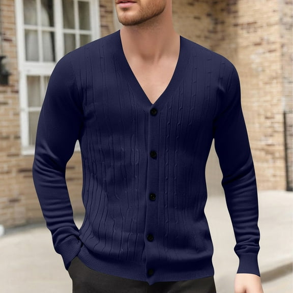 Jackets for Men Cardigan Knitted Long Sleeve Hoodless Casual Solid Color Casual Outwear Jackets,Top for Men Navy