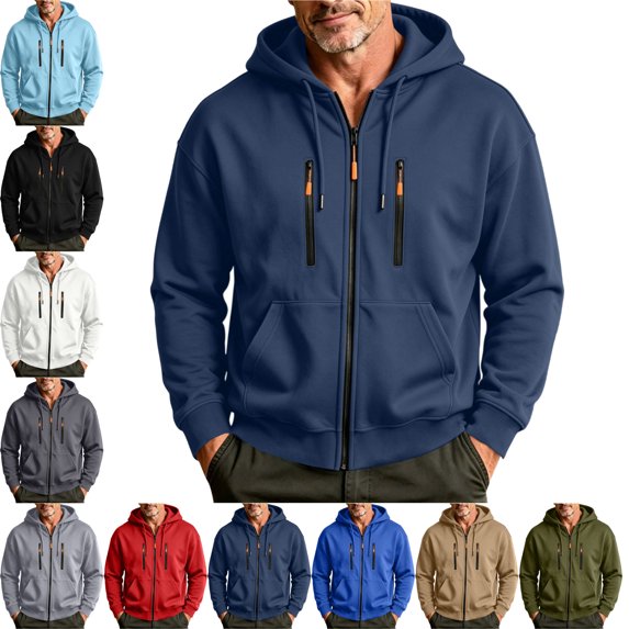 Jackets for Men Casual Hooded Zip Up Long Sleeve with Pockets Outdoor Jacket