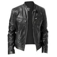 thumbnail image 1 of Jackets for Men Casual Lightweight Long Sleeve Leather Jacket Fall Winter Zip Up Coat with Pockets, Black, M, 1 of 3