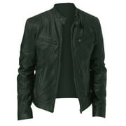 Jackets for Men Casual Lightweight Long Sleeve Leather Jacket Fall Winter Zip Up Coat with Pockets, Green, XL