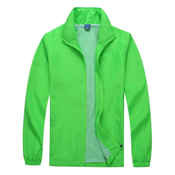 Jackets for Men Casual Lightweight Long Sleeve Zip Up Jackets Solid Color Hiking Cycling Sportswear, Green, 4XL
