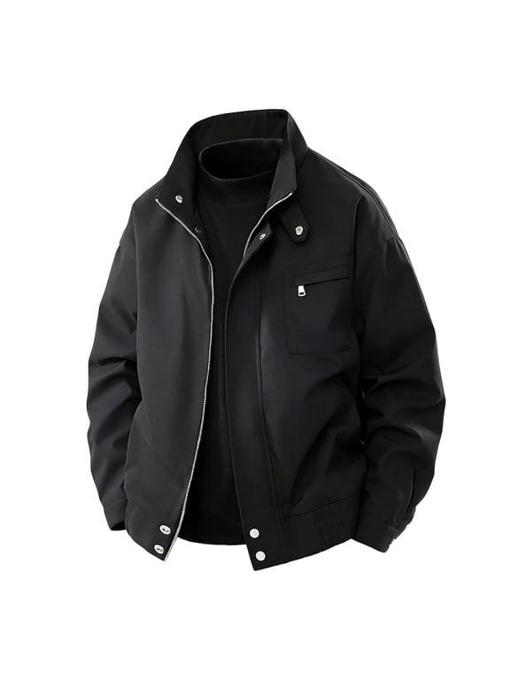 Jackets for Men Casual Loose Stand Collar Waterproof Jacket with Pockets Side Hand Hoodless Outwear Fashion Stylish Lightweight Windbreaker
