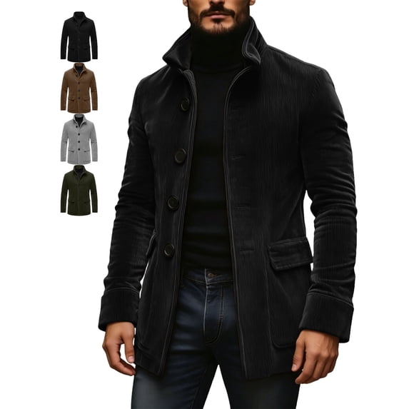 Jackets for Men Classic Corduroy Button Front Lapel Long Sleeve Office Jacket