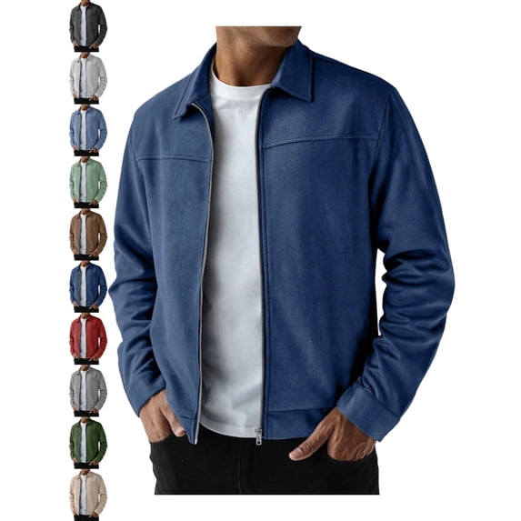 Jackets for Men Classic Zip Up Lapel Long Sleeve Regular Fit Office Jacket