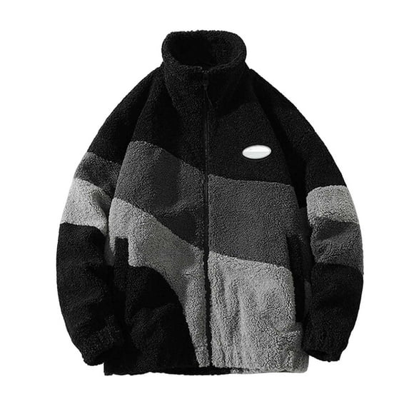Jackets for Men Color Patchwork Warm Zip Up Thickened Fleece Jackets Stand Collar Long Sleeve Sweater Fall Winter Casual Relaxed Fit Mens Jackets