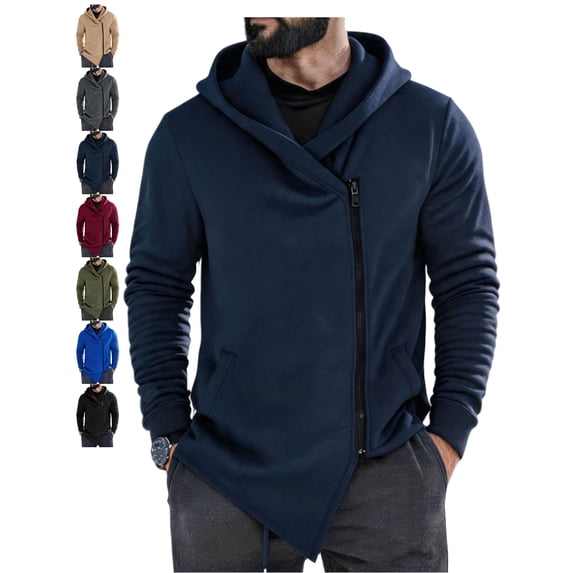 Jackets for Men Comfy Asymmetric Zip Hooded Long Sleeve Slim Fit Outdoor Jacket