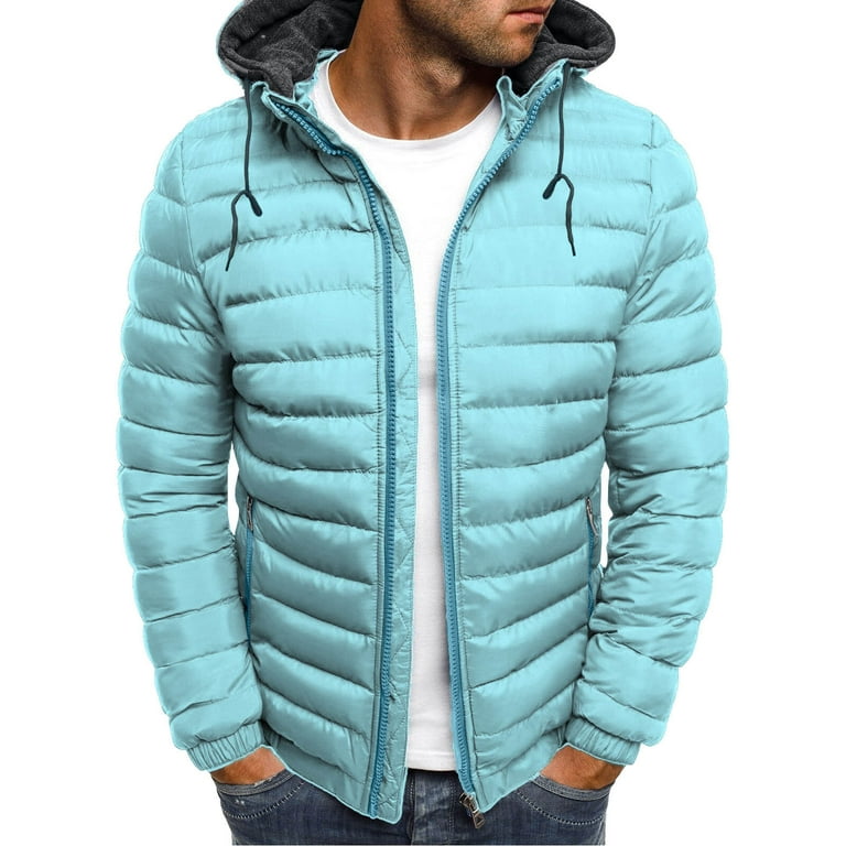 Jackets for Men Fall Winter Cotton Coats Casual Going out Jacket Solid Color Warm Jacket Zip up Hooded Outerwear Fall Saving Xxxl
