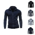 thumbnail image 1 of Jackets for Men Fall Winter Long Sleeve Stand Collar Zip Up Jacket with Pockets Cardigan Outerwear Coat, 1 of 4
