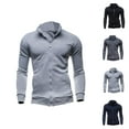 thumbnail image 1 of Jackets for Men Fall Winter Long Sleeve Stand Collar Zip Up Jacket with Pockets Cardigan Outerwear Coat, 1 of 4