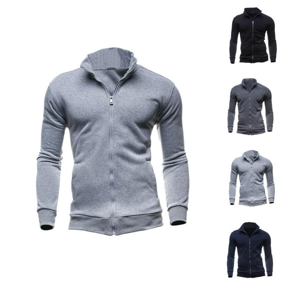 Jackets for Men Fall Winter Long Sleeve Stand Collar Zip Up Jacket with Pockets Cardigan Outerwear Coat
