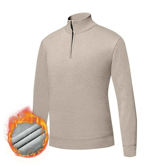 Jackets for Men Half Zipper Standing Collar Elasticity Sweater Casual Base Layer Knit Long Sleeve Sweater,Top for Men Beige