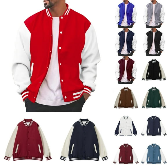 Jackets for Men Highschool Bomber Style Baseball Jackets Long Sleeve Causal Relaxed Fit Jacket for Men Winter