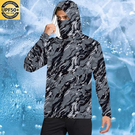 Jackets for Men Hooded Sunscreen Breathable Jackets Printing Long Sleeve with Mask Sun Protection Clothing,Top for Men Dark Gray