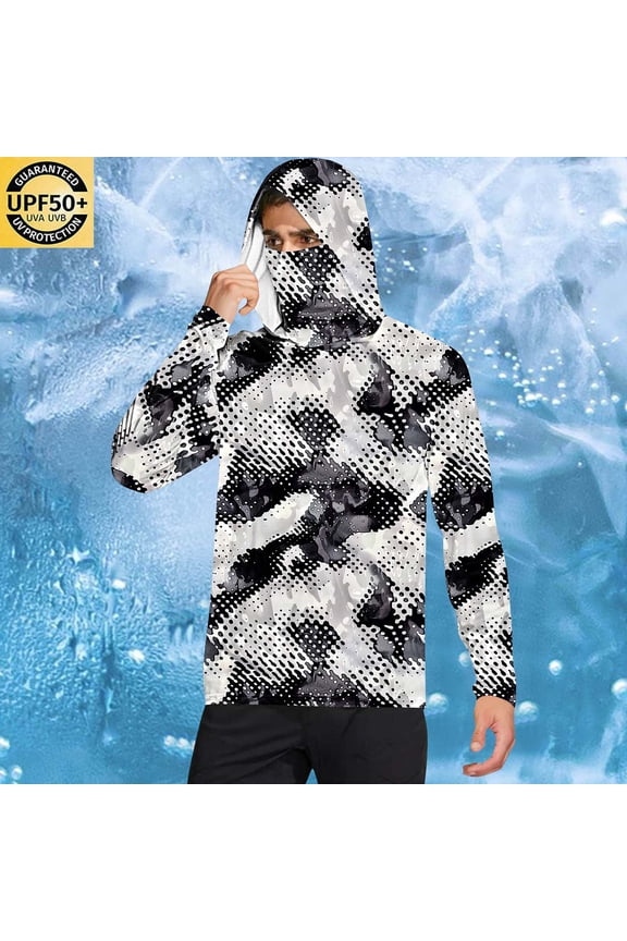Jackets for Men Hooded Sunscreen Breathable Jackets Printing Long Sleeve with Mask Sun Protection Clothing,Top for Men Gray
