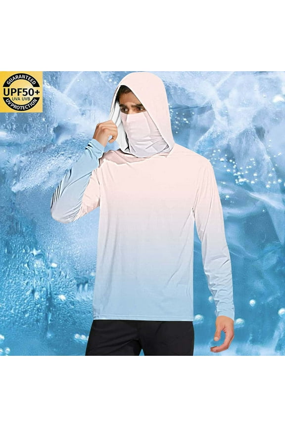 Jackets for Men Hooded Sunscreen Breathable Jackets Printing Long Sleeve with Mask Sun Protection Clothing,Top for Men Pink