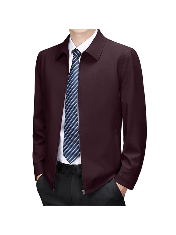 Jackets for Men, Lapel Collar Casual Business Jacket for Men Full Zip Front Slim Relaxed Fit Tops Fall Elegant Office Formal Coat