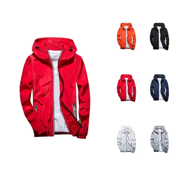 Jackets for Men Long Sleeve Zip Up Casual Outdoor Sports Jacket with Hood and Pockets Windbreaker Hoodie Outerwear