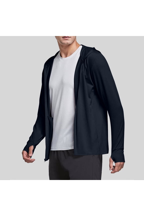 Jackets for Men Loose Fitting Hoodies Full Zipper Sun Protection Long Sleeve Thumb Hole Hiking Outdoor Jackets