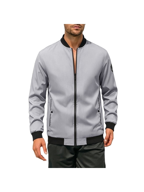 Jackets for Men, Men's Lightweight Zip Up Bomber Jacket Baseball Collar Windbreaker Coat Raglan Sleeve Street With Pocket