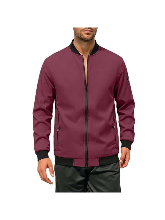 Jackets for Men, Men's Lightweight Zip Up Bomber Jacket Baseball Collar Windbreaker Coat Raglan Sleeve Street With Pocket