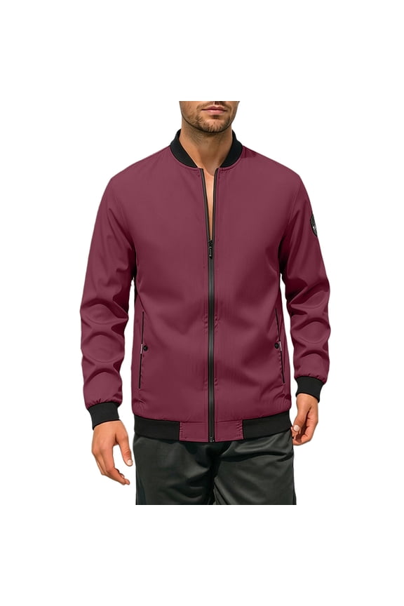 Jackets for Men, Men's Lightweight Zip Up Bomber Jacket Baseball Collar Windbreaker Coat Raglan Sleeve Street With Pocket