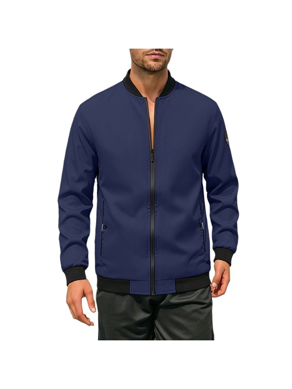 Jackets for Men, Men's Lightweight Zip Up Bomber Jacket Baseball Collar Windbreaker Coat Raglan Sleeve Street With Pocket