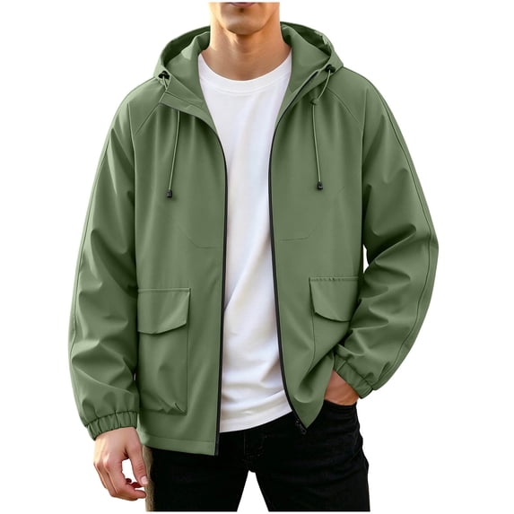 Jackets for Men, Men's Minimalist Solid Hooded Windproof Jacket, Elastic Cuff Lightweight Outer Coat for Daily Commute & Casual Street Looks
