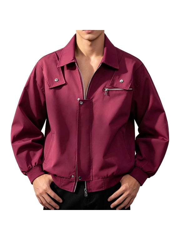 Jackets for Men, Men's Motorcycle Bomber Jacket, Lightweight Casual Streetwear Coat, Regular Fit, Zip and Button, Lined Pockets