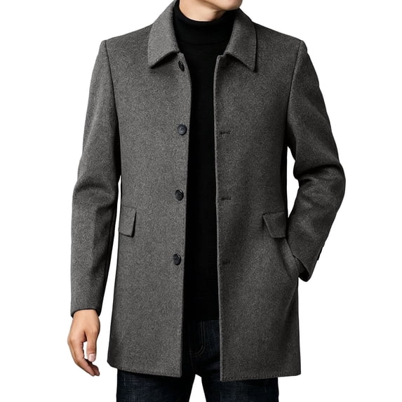 Jackets for Men, Men's Single Breasted Overcoat Mid Length Business Casual Coat, Turn Down Collar Tailored Fit, for Office Travel Formal Outerwear