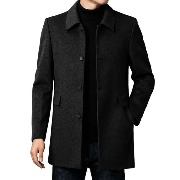 Jackets for Men, Men's Single Breasted Overcoat Mid Length Business Casual Coat, Turn Down Collar Tailored Fit, for Office Travel Formal Outerwear